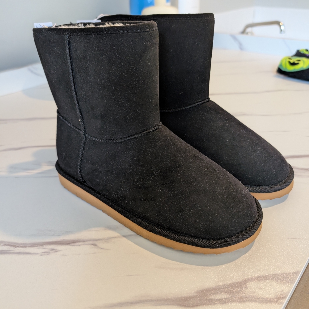 Old Navy Black Suede Boots with Tan Sole